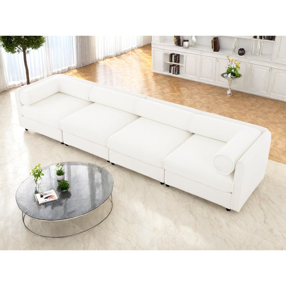 142.5" Chenille Upholstered 4-Seater Modular Sectional Sofa with Storage Seat, DIY Combination