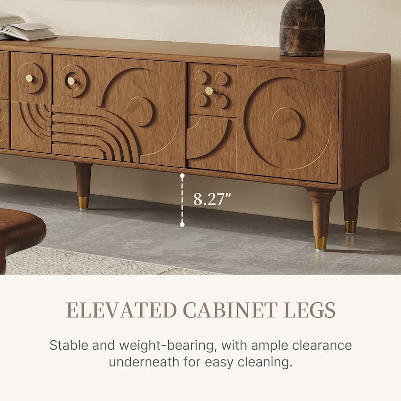 78.74" Mid-Century Modern TV Stands, Wood Media Console with Cabinets, Tall-Cast Legs