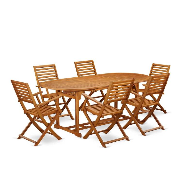 HomeStock 7-Piece Natural Oak Finish Solid Wood Top Dining Table with 6 Chairs with Lattice Back