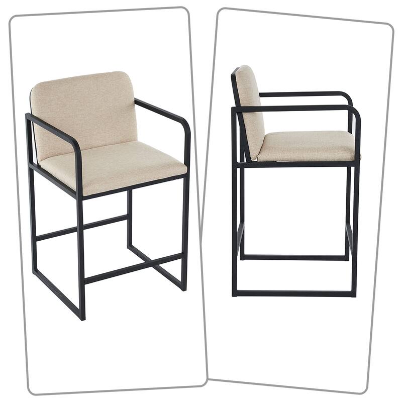 Modern Classic Set of Two Upholstered Bar Stools with Footrest