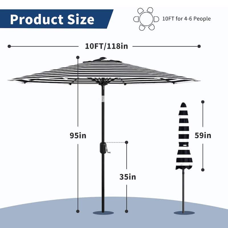 Outdoor 10FT Stripe Outdoor Patio Umbrella, UV Protection Waterproof for Pool Deck Yard