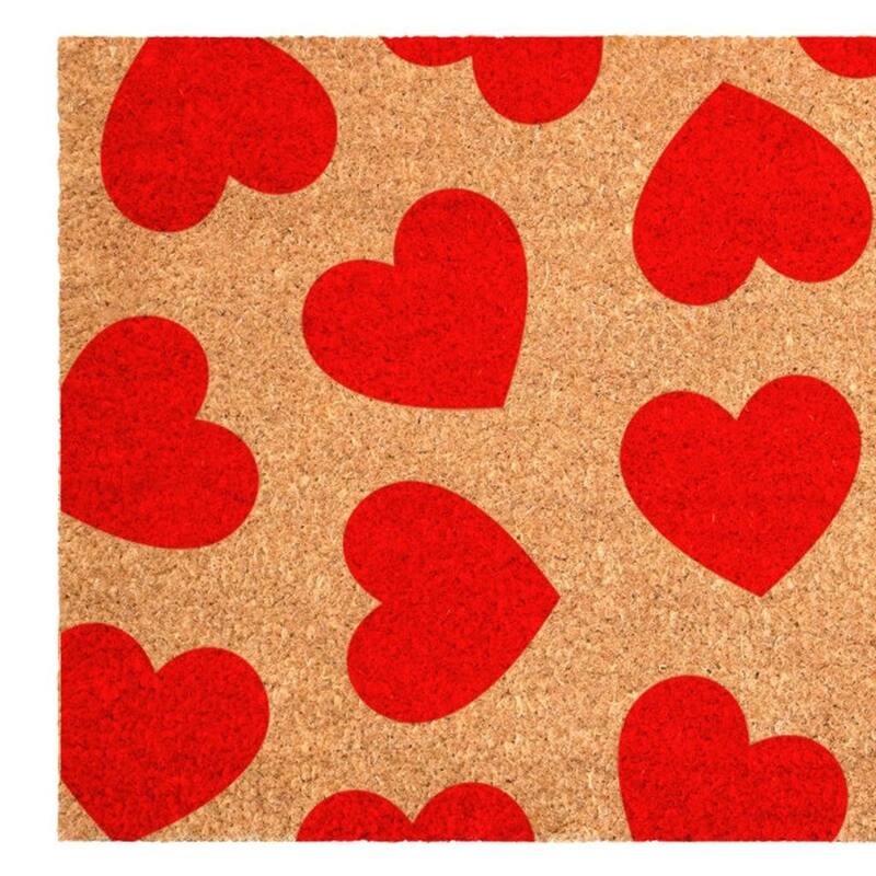 HomeRoots 24" X 36" Brown And Red Hearts Outdoor Coir Door Mat - 24.00' X '36.00