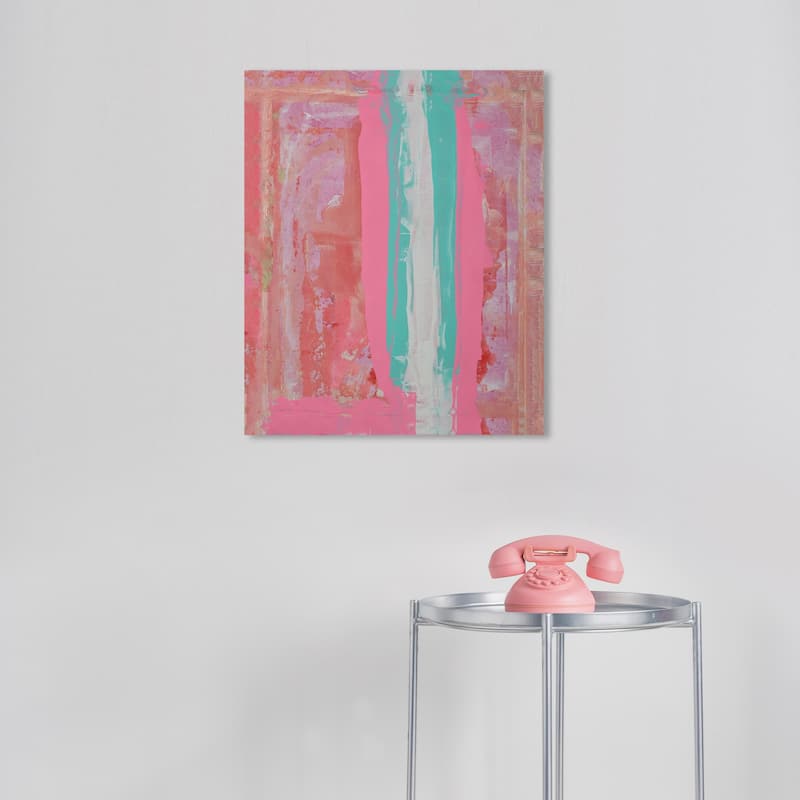 Wynwood Studio Canvas Abstract Line of Sight Pink and Tiffany Blue Modern & Contemporary Wall Art Canvas Print - 20 x 16
