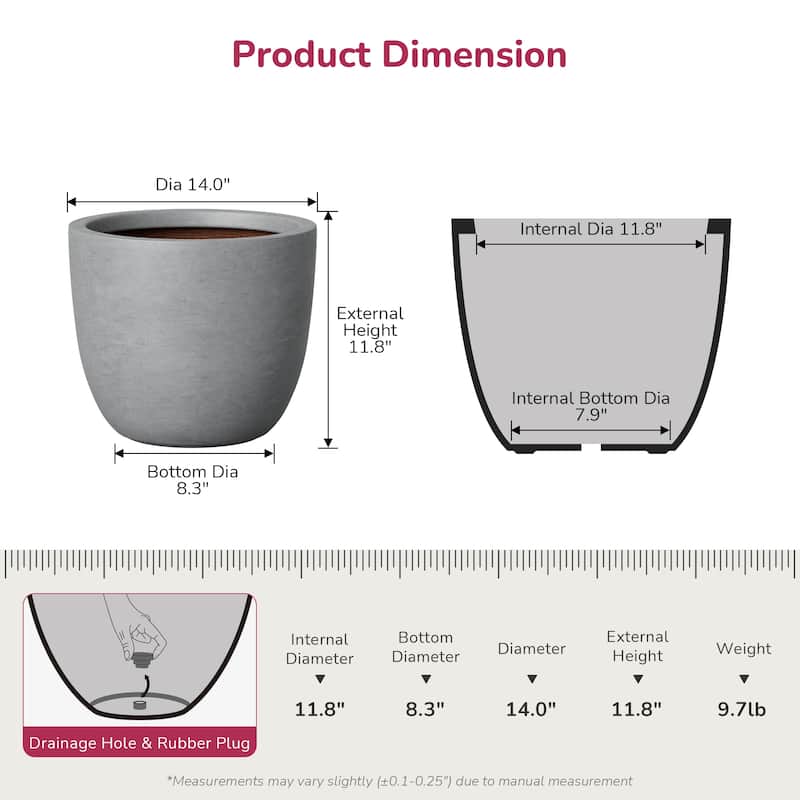 Tall Round Concrete Planter Plant Pot with Drainage Hole