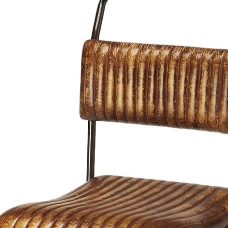 Brown Iron Tall Bar Chair with Full Back, Footrest and Black Frame - 20” x 16” x 46” (D x W x H)