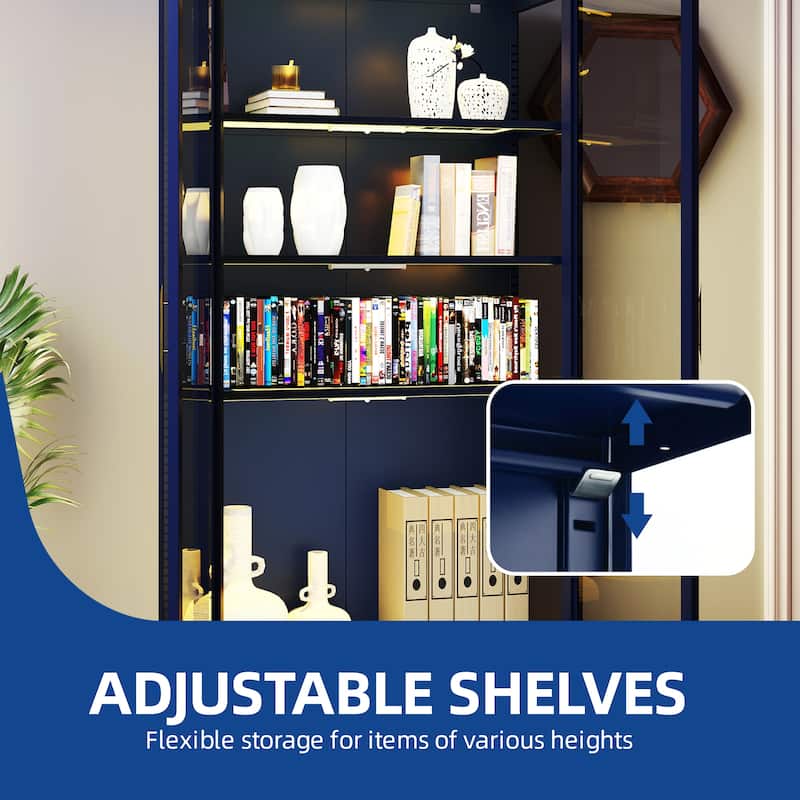 Moasis 70 inch Display Cabinet Bookshelves with Glass Doors and 3 Adjustable Shelves