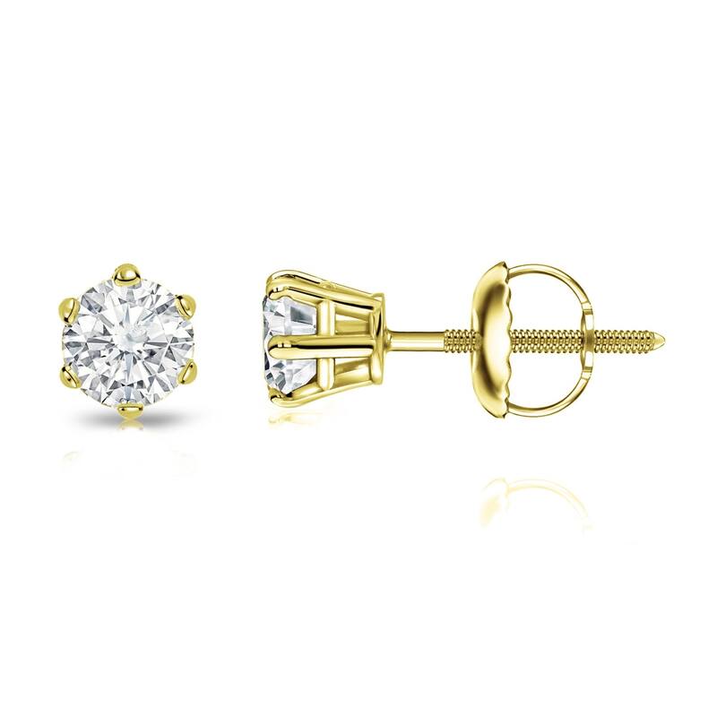 Auriya 14k Gold 1/3ctw Round Diamond Stud Earrings 6-Prong (I-J, SI2-SI3) - Yellow
