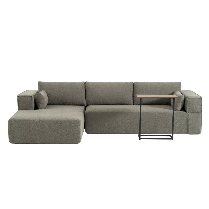 Modular Sectional Sofa with Side Table, Upholstered Cloud Sofa with L-Shaped Chaise Lounge, Full-Compressed Deep Seat Sofa