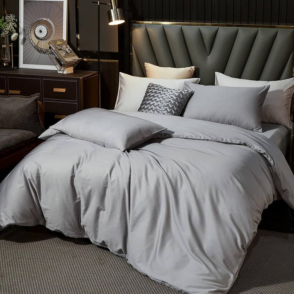 Bedding Duvet Cover Set Extra Long Staple Cotton (Light Gray, Queen