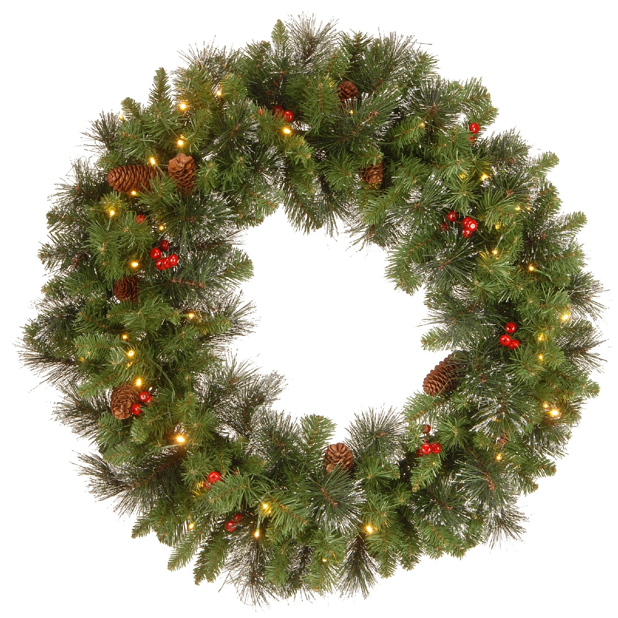 Shop Pre Lit Silver Bristle Pine Cones And Red Berries Artificial