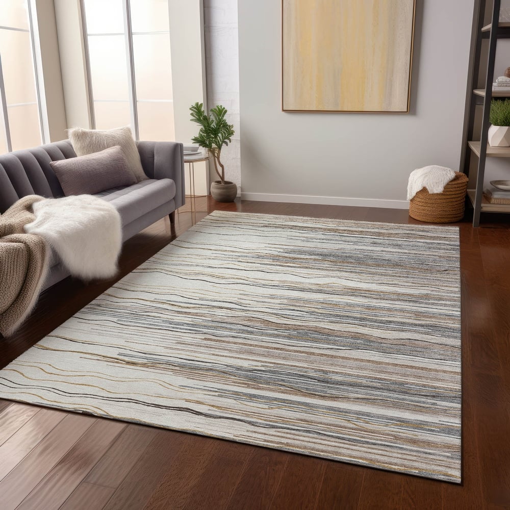 Machine Washable Indoor/ Outdoor Modern Stripe Chantille Rug