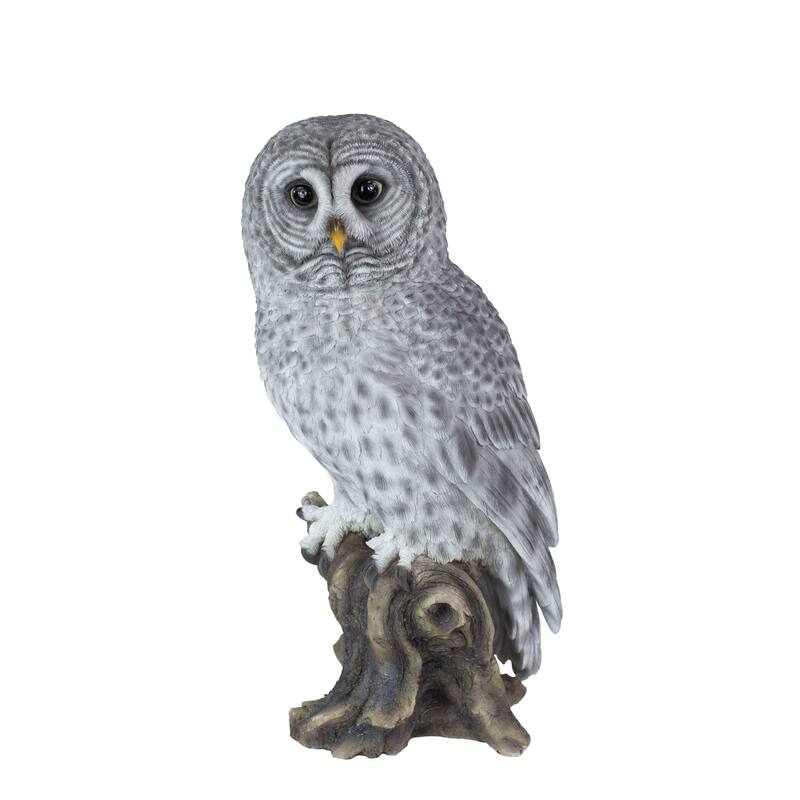 Tawny Owl Standing on Branch Outdoor Garden Statue - 13.75"
