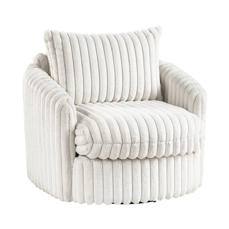 Genor 38.5" Corduroy Fabric Swivel Chair - 360-Degree Swivel - Beige