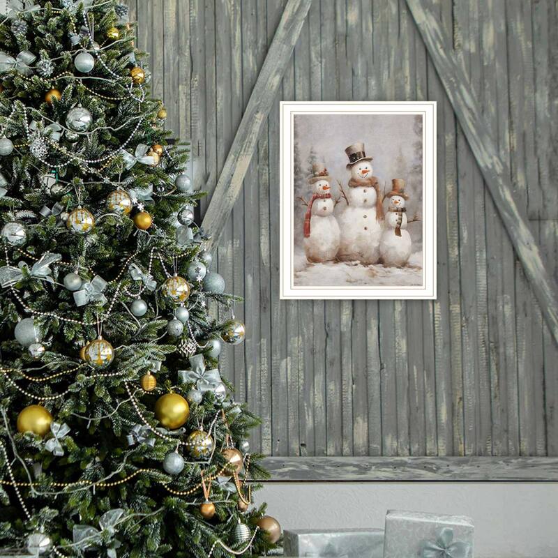 Framed Wall Art - Three Snowman Pals, White Frame