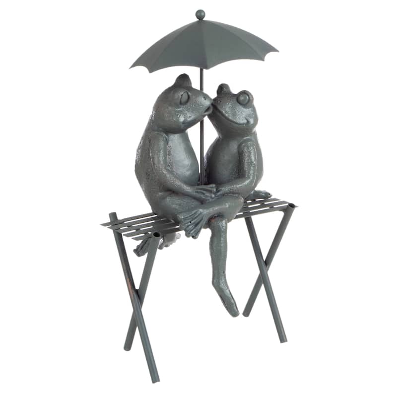 Frog Couple Statue - Whimsical Resin Romantic Animal Figurine for Outdoor by Pure Garden (Bronze)