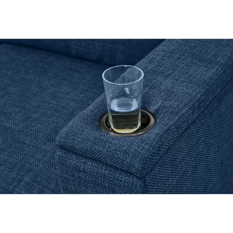 Fabric Upholstered 3 Seater Sofa, Lounge Sofa with Square Arm, Oversized Deep Seat Sofa with Storage & Cup Holders