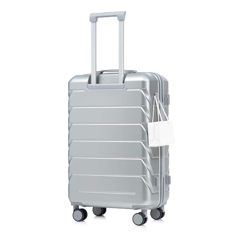 28 Inch Large Checked Luggage, Scratch Resistant Surface Four Multi-Directional Wheels, With Combination Lock and Side Hooks - Silver