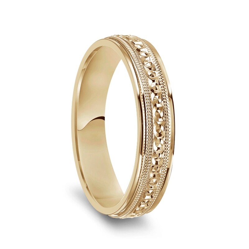 14k Yellow Gold Milgrain Accented Women’s Polished Wedding Ring - 6mm