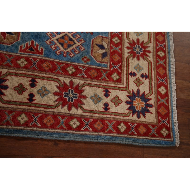 Blue Kazak Oriental Area Rug Handmade Traditional Wool Carpet - 4'0" x 6'4"