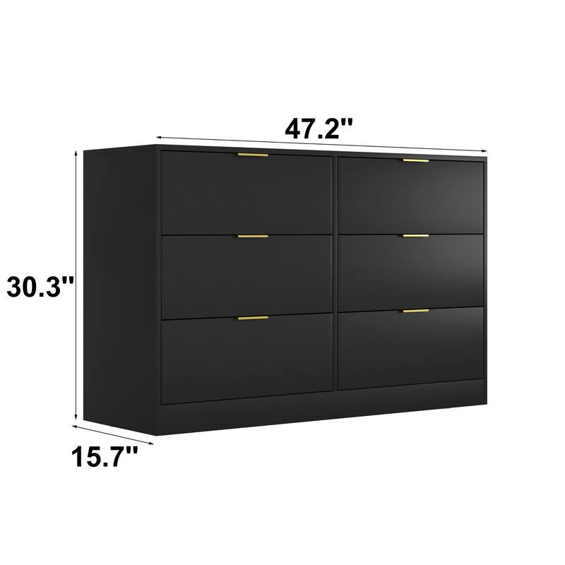 Modern 6 Drawer Dresser, Large Capacity Storage Cabinet, Clothing Organizer with Metal Handles for Bedroom, Living Room - Black