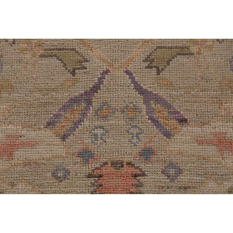 Hand Knotted Oriental 100% Wool Carpet Transitional All-Over Beige & Ivories Oushak Area Rug - 11' 9'' X 9' 1''