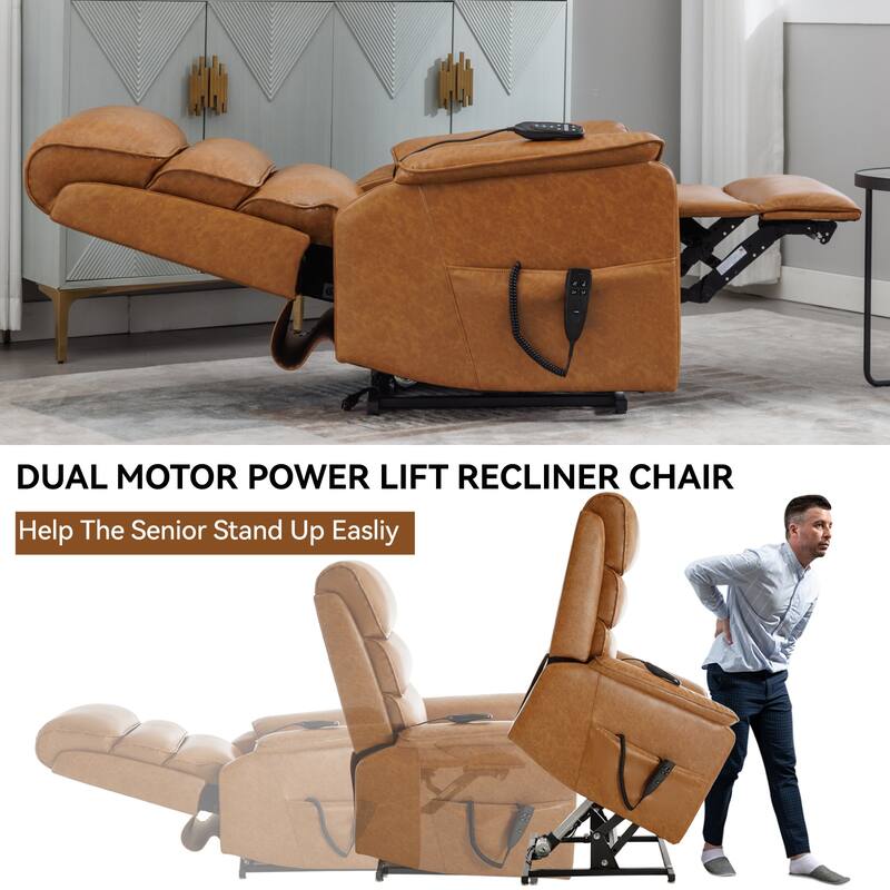 Roomfitters Dual Motor Power Lift Recliner, Infinite Position Massage Chair with 180-Degree Flat Recline, Leatheraire