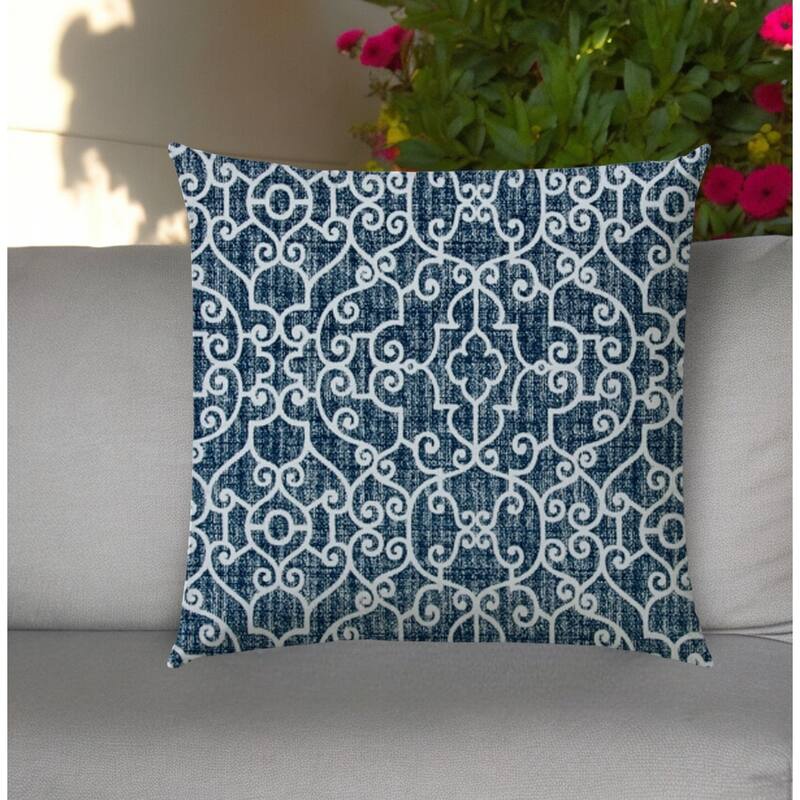 20" Indigo and Ivory Trellis Indoor Outdoor Throw Pillow Cover - 20" X 20" - Indigo and Ivory - 20" X 20"