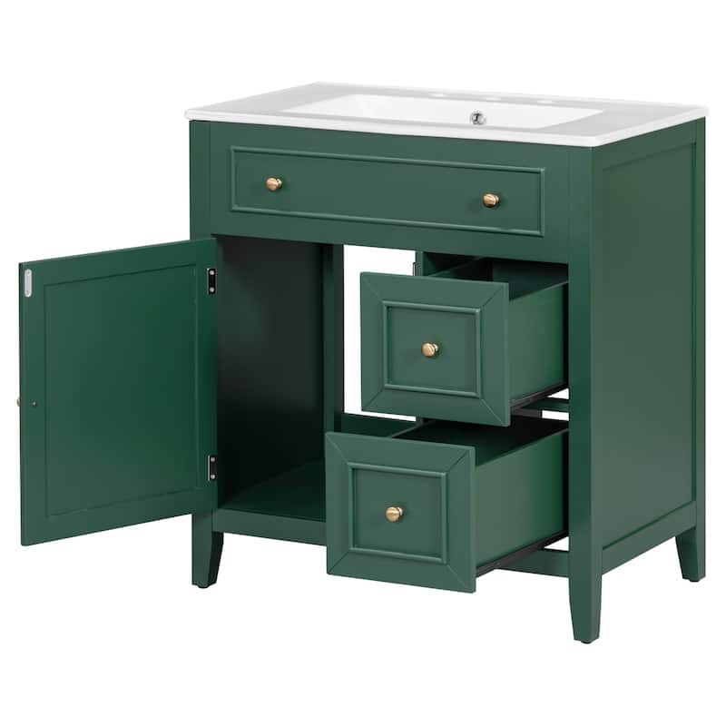 30" Bathroom Vanity with Sink Top, Bathroom Vanity Cabinet with Door and Two Drawers, Solid Wood Frame, One Package