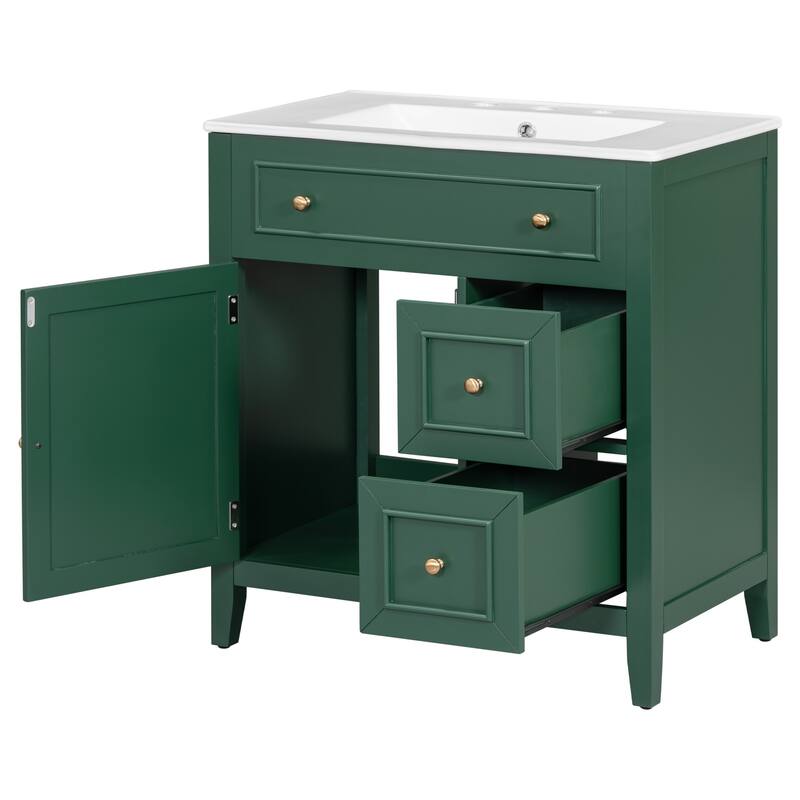 Freestanding 30-Inch Bathroom Vanity with Undermount Ceramic Sink, 1 Cabinet and 2 Drawers