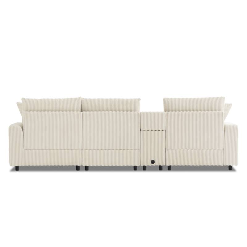 All-in-one Sectional Recliner Sofa with Bluetooth Speakers, Console, USB Charger, Cup Holders and Ottoman Chaise for Living Room