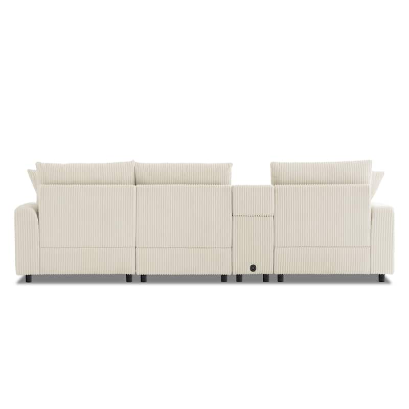 Corduroy Sectional Sofa With Bluetooth Speakers,L Shaped Couch With Console,Usb Charger,Cup Holders,Storage,Ottoman