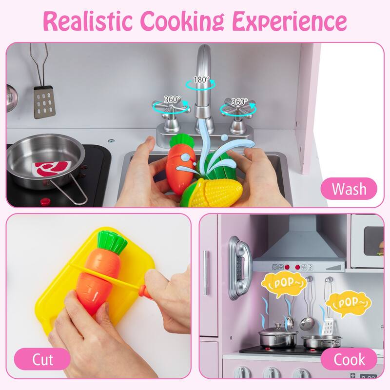 Gymax Kids Pretend Kitchen Play Set Toddler Toy Wooden Chef Height