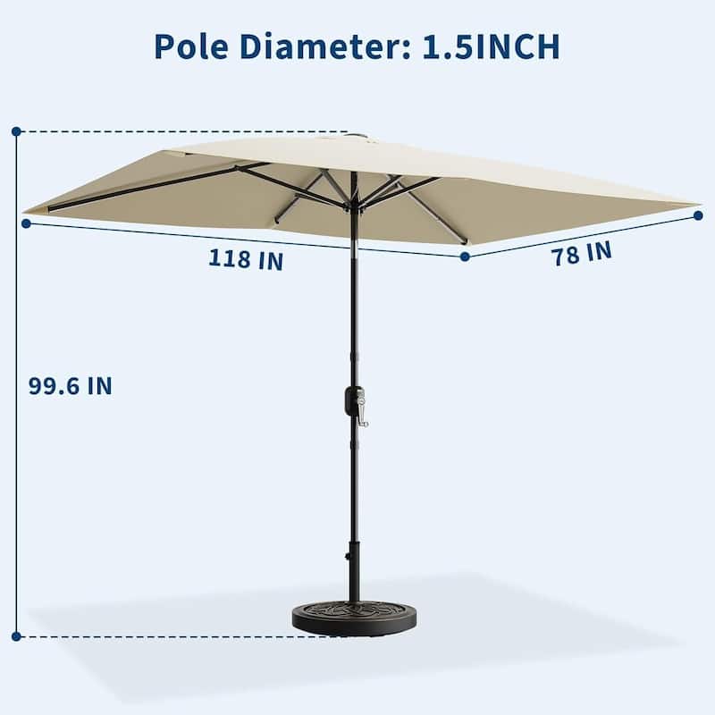 10' x 6.5' Solar Patio Umbrella with Crank and Push Button Tilt for Garden, Deck, Lawn, Pool (No Base)