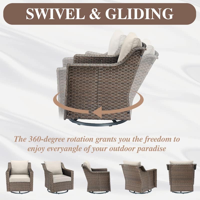 Rattan Patio Sofa Chair Set with Ottomans - Brown