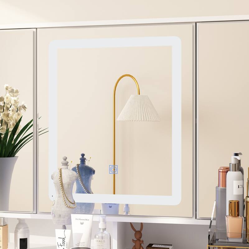 Elegant White Makeup Dressing Table with Adjustable Mirror Large Desk