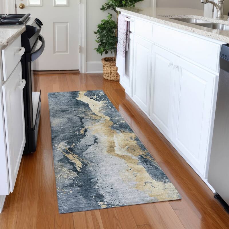 Premium Washable Super Soft Glam Chic Mayfield Rug - Graphite - 2'3" x 7'6"