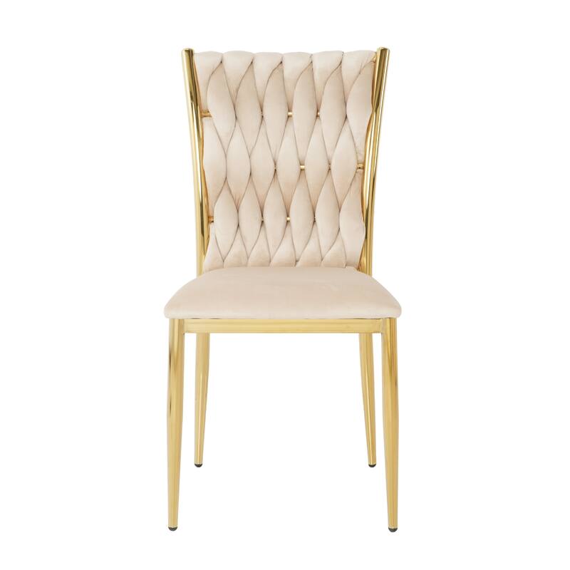 Modern Simple Velvet Dining Chair, Family Bedroom Stool Back Student Table Chair, Gold-Plated Metal Chair Legs (Set of 4)