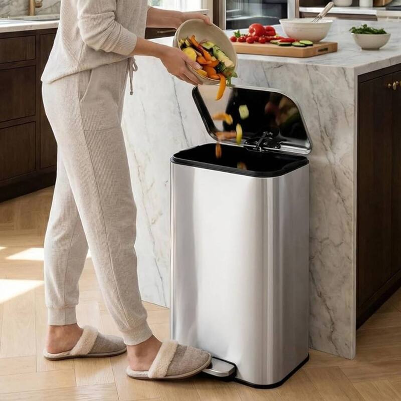 13 Gal Fingerprint-Proof Step Rubbish Bin, Trash Can for Bathroom, Kitchen