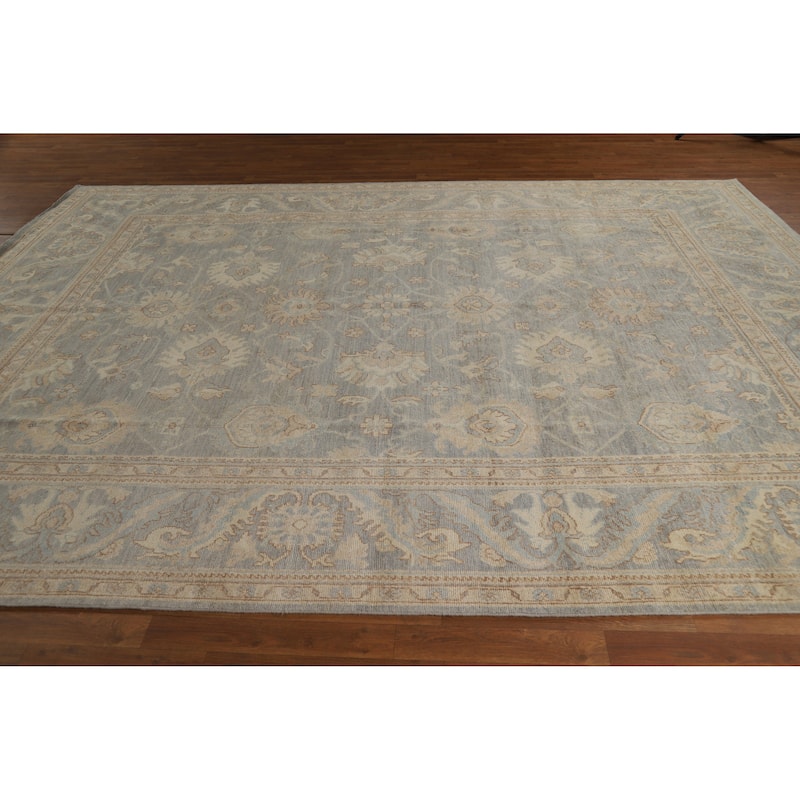 Hand Knotted Oriental 100% Wool Carpet Transitional All-Over Greys & Charcoal Oushak Area Rug - 12' 2'' X 9' 0''