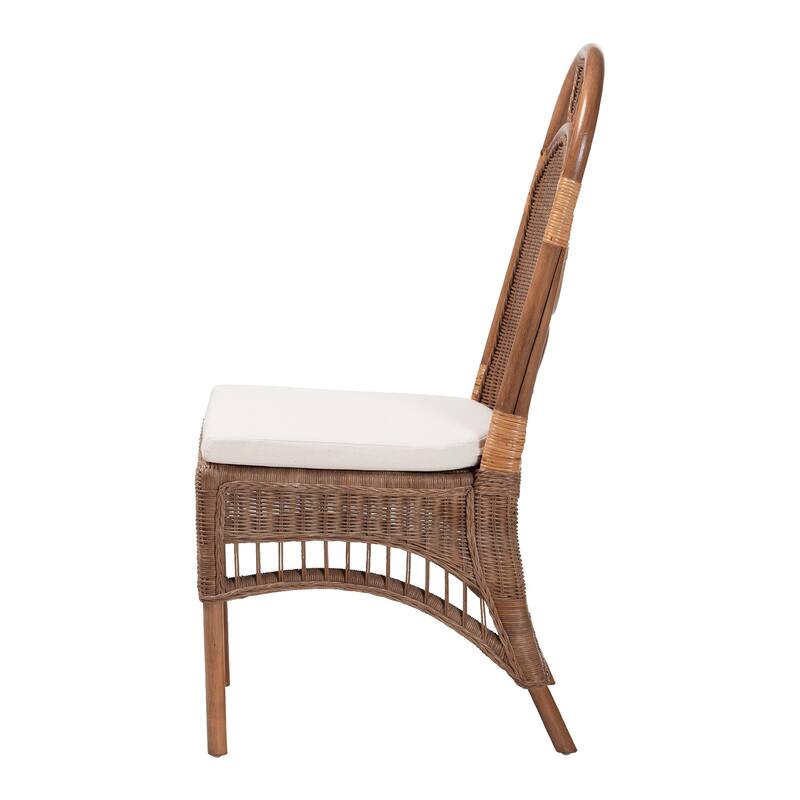Raya Natural Rattan Dining Chair - Handcrafted Wicker Accent Chair with High Arched Back and Cushioned Seat, Boho Coastal Style