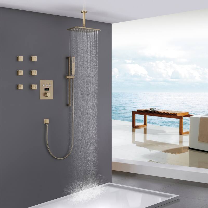 Thermostatic Double-Handle 3-Spray Shower System With High Pressure 6-Jet (Valve Included)
