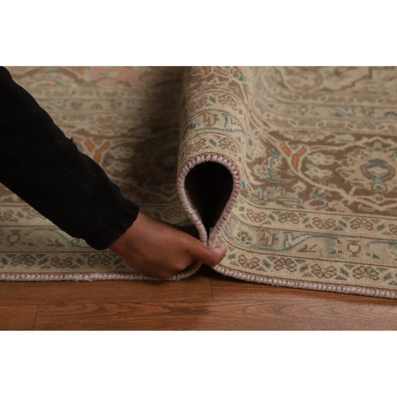 Traditional Pink Mashad Persian Vintage Area Rug Handmade Wool Carpet - 9'7" x 12'8"
