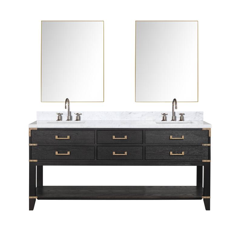 Lexora Norwalk Bath Vanity, Carrara Marble Top, Faucet Set, and Mirror