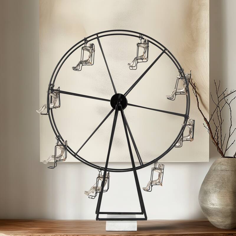 Sagebrook Home 23" Ferris Wheel Sculpture, Elegant Metal & Marble Design, Sophisticated Black Decor For Homes - 19" x 7" x 23" - 19" x 7" x 23" - Black