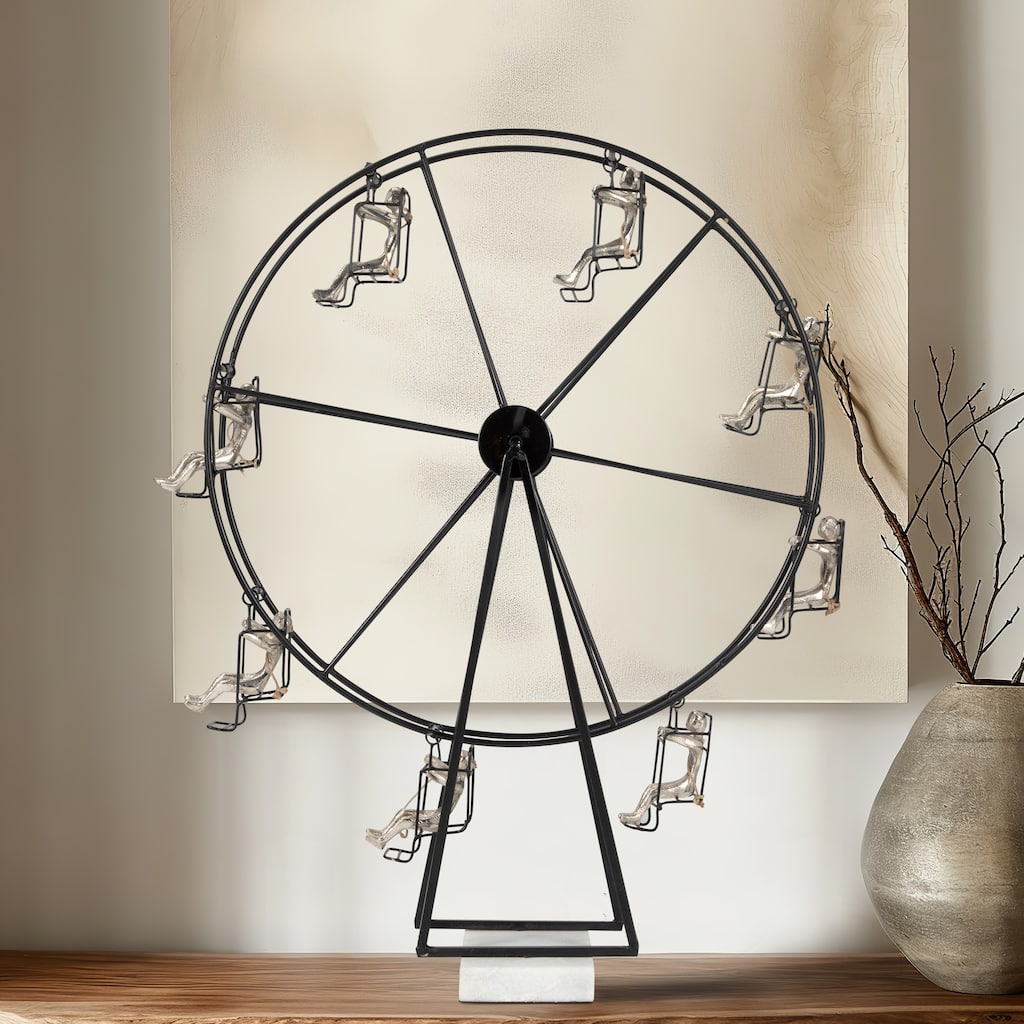 Sagebrook Home 23" Ferris Wheel Sculpture, Elegant Metal & Marble Design, Sophisticated Black Decor For Homes - 19" x 7" x 23"
