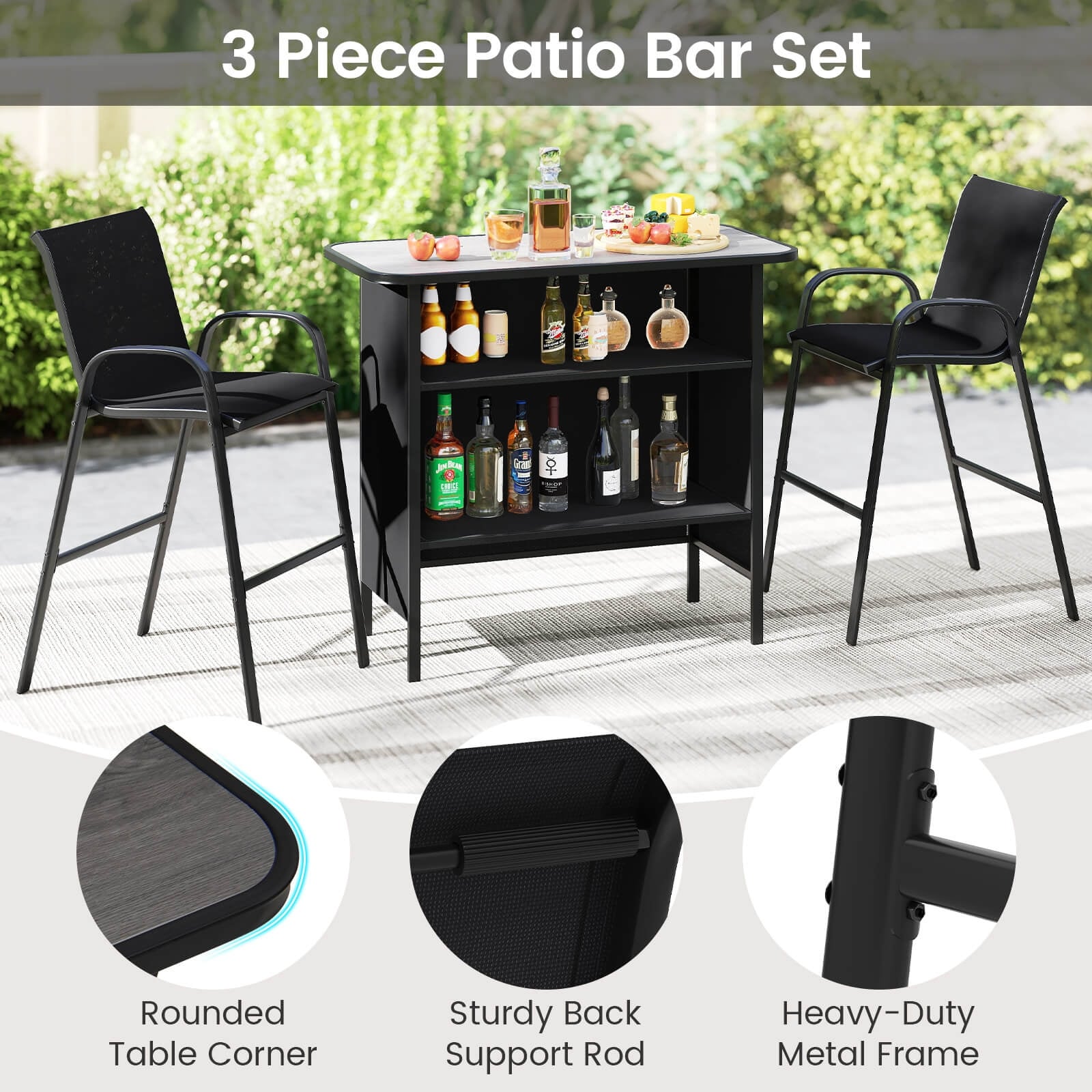 Costway PCS Outdoor Bar Set Bar Height Table Armchairs with