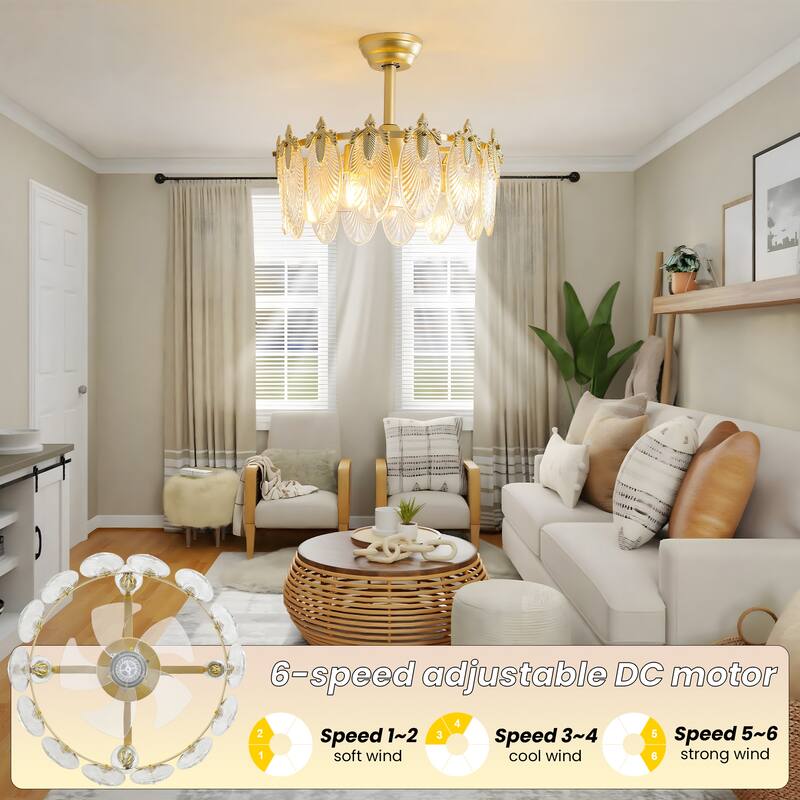 20"Indoor Ceiling Fan 5-Blade Lighted Ceiling Fan with Glass Petals Pattern (includes Remote) - 4-Light