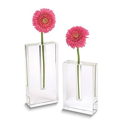 Curata Handcrafted Lead-Free Crystal Set of Two Single Bud Vases 4" and 6"