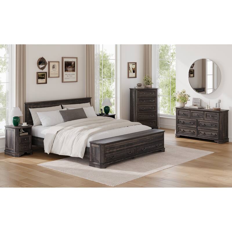 Farmhouse Nightstand with Charging Station, Beside Table for Bedroom