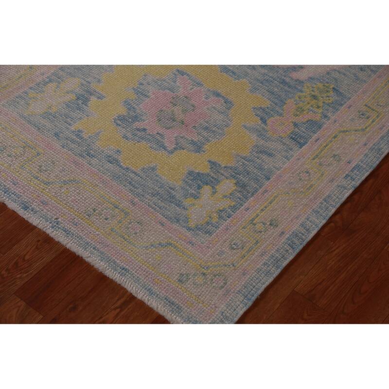 Hand Knotted Oriental 100% Wool Carpet Transitional Floral Navy Blue & Blues Oushak Runner Rug - 12' 9'' X 3' 2''
